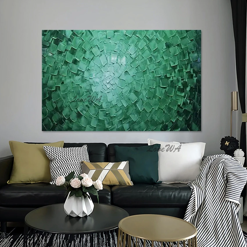 Palette Knife Dark Green Acrylic Textured Abstract Painting Wallpaper Home Decoration Modern Wall Canvas Living Room Pictures