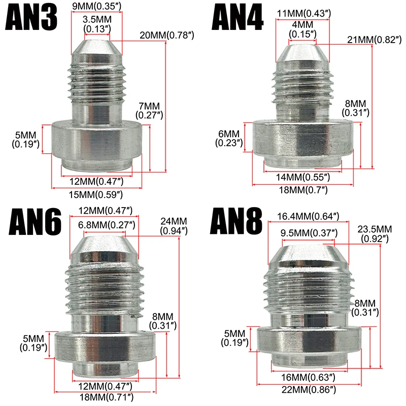 Aluminum Hose Fitting AN3 AN4 AN6 AN8 AN10 AN12 AN16 AN20 Male Weld On Fitting Adapter Weld Bung Hose Straight Fitting Silver