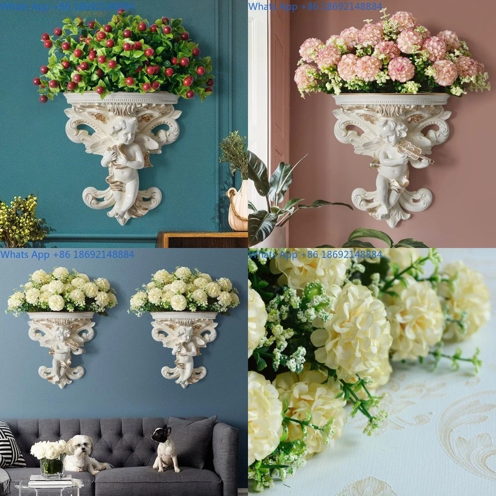 

European style wall mounted decorative flower pot angel 3D wall art