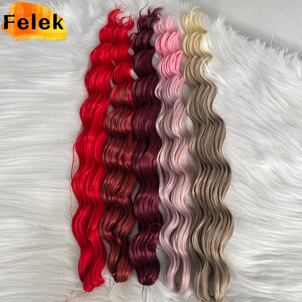Ombre Pink Red Anna Curl Hair Synthetic Loose Deep Wave Braiding Hair Extensions 24 Inch Water Wave Crochet Braids Afro Curls