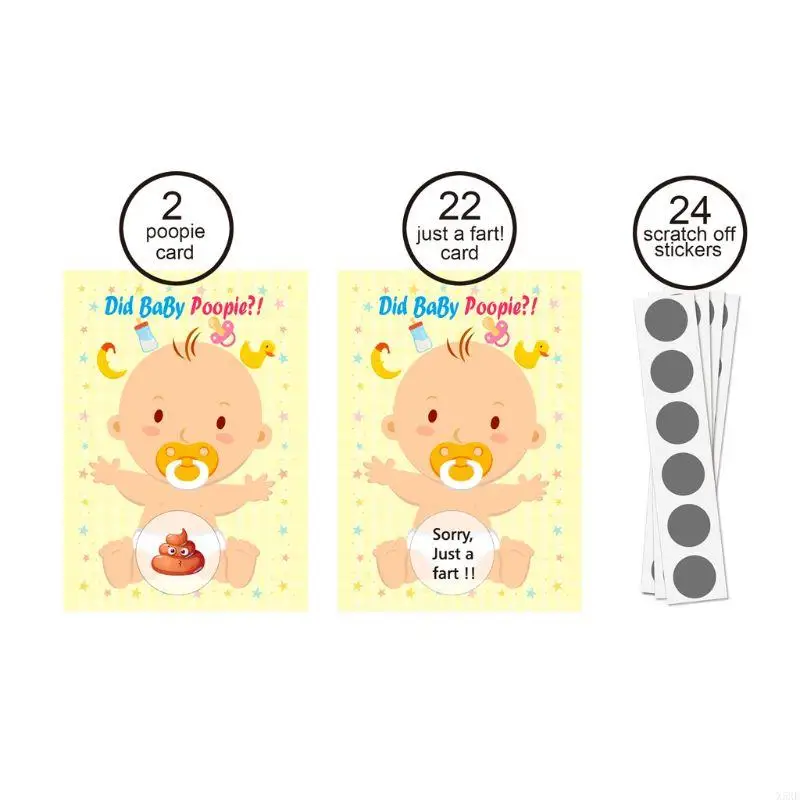 X5XE Baby Shower Scratch off Game Poopie/Fart Raffle Card Funny Activity for Family