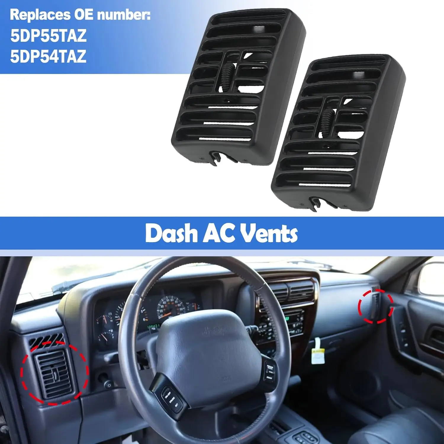

For Jeep Wrangler TJ 1997-2006 Console Air Vent for Jeep Cherokee 1997-2001 Driver Passenger Side Air Outlet 5DP55TAZ 5DP54TAZ