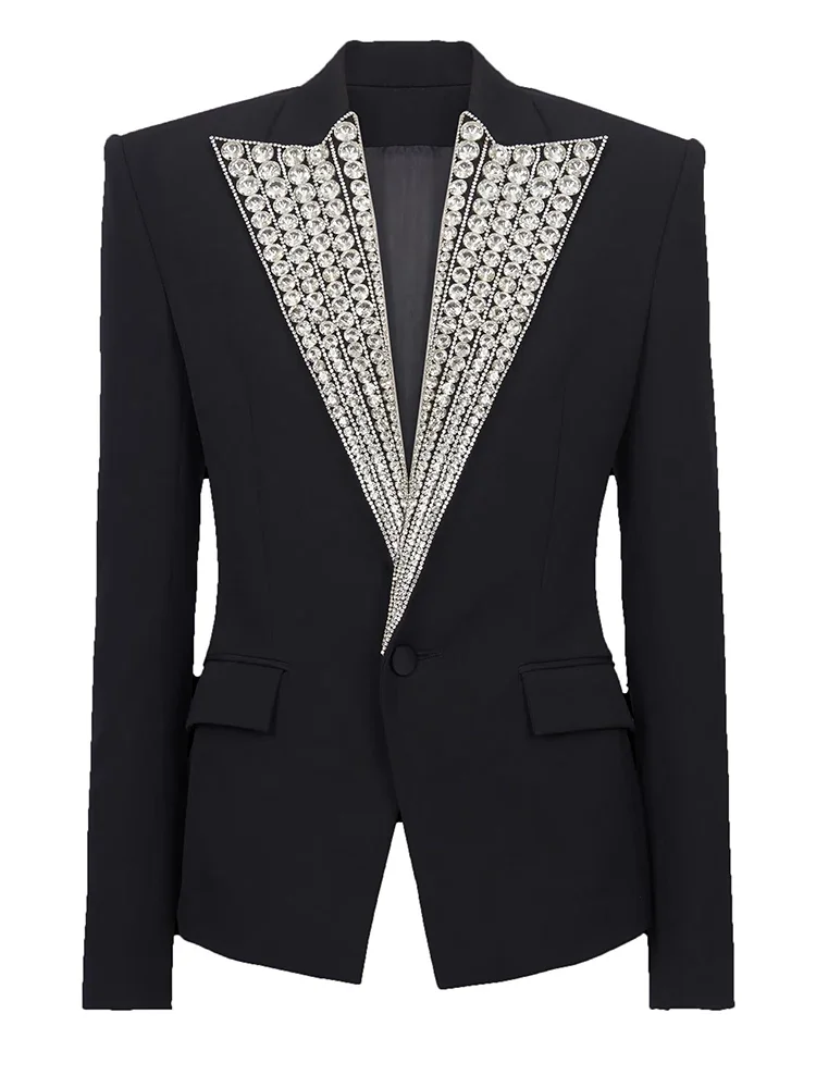 High Street neuesten Modedesigner Jacke Damen Strass Diamanten Strass Perlen Sinble Button Blazer