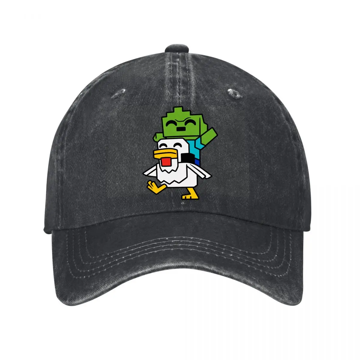 Pixel Zombie Riding Chicken Cartoon Game Character Design Washed Baseball Cap Hip Hop Sun Hats