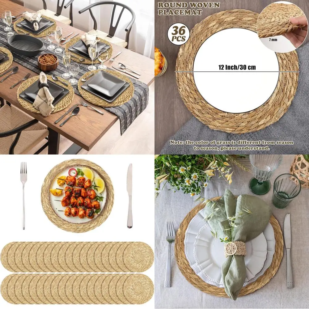 

Handwoven 12 Natural Bulrush Placemats Set of 36 for Rustic Farmhouse Dining