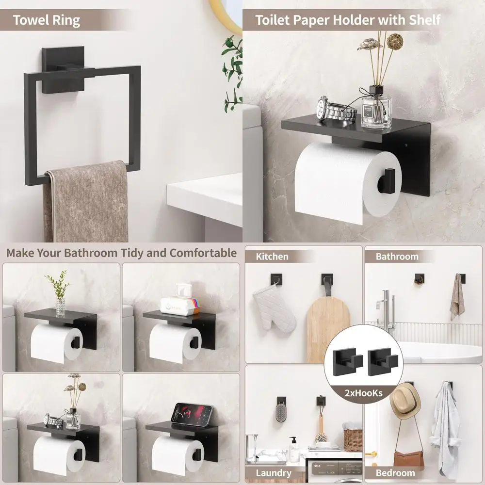 

10-Piece Black Bathroom Hardware Set, Stainless Steel Towel Bars, Rings, Holders & Hooks