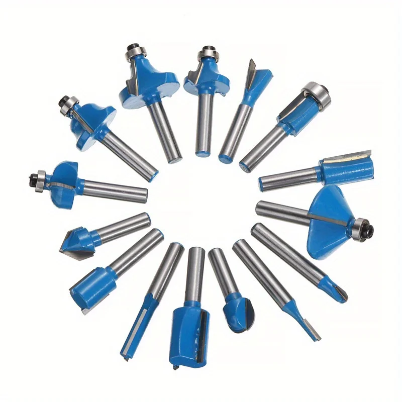 النجارة 15 قطعة 1/4 بوصة قاطعة المطحنة مزيج التشذيب مستقيم القاطع طحن رئيس التنغستن الصلب قطع الخشب #6