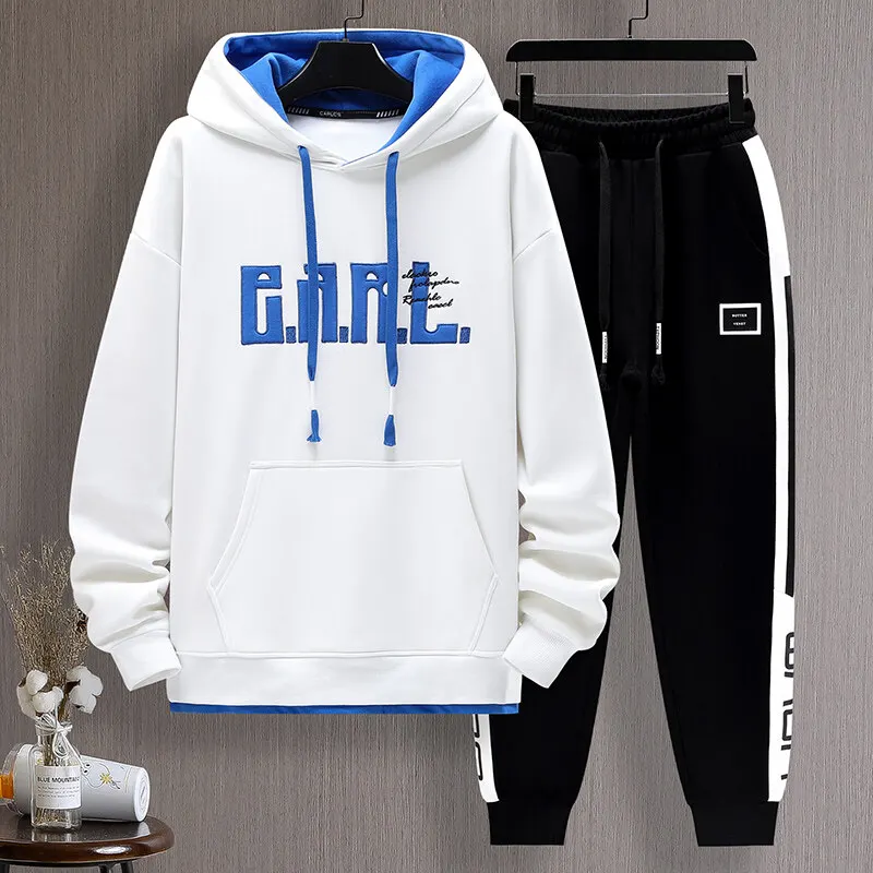 High Quality Cotton Hoodies & Pants Spring Autumn Casual Men's Sets Outwear Hooded Pullover Sweatshirts&Jogger 2 Piece Clothing