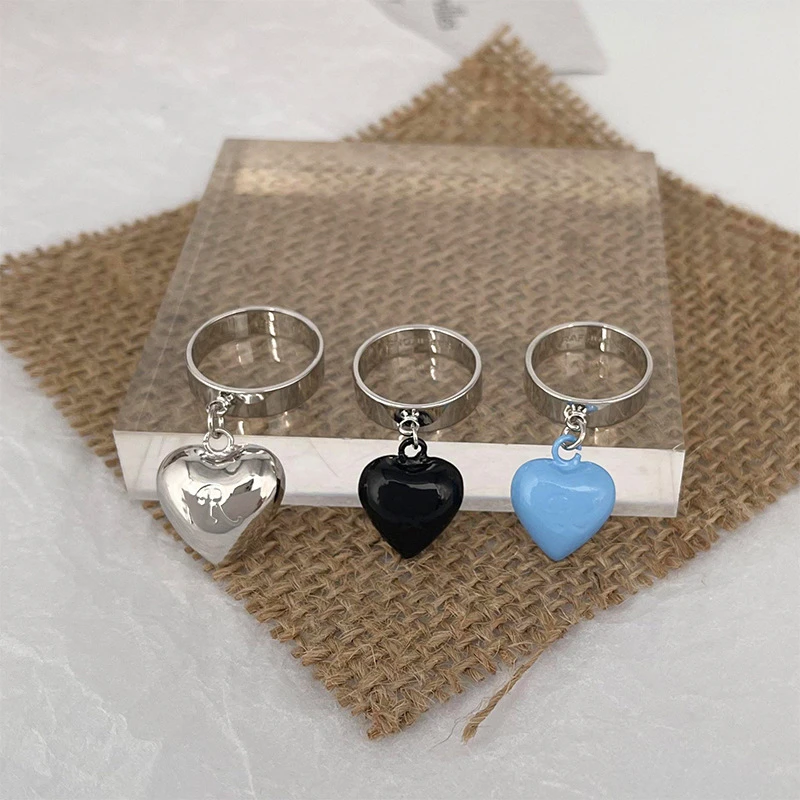 GHIDBK Raf Simons Style Design Colorful Chubby Heart Pendant Ring, Unisex Matte Classic Ring Jewelry Rings