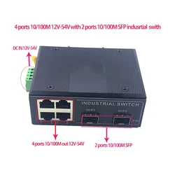 4 ports 10/100M 12V-54V with 2 ports10/100M SFP Ethernet industrial swith