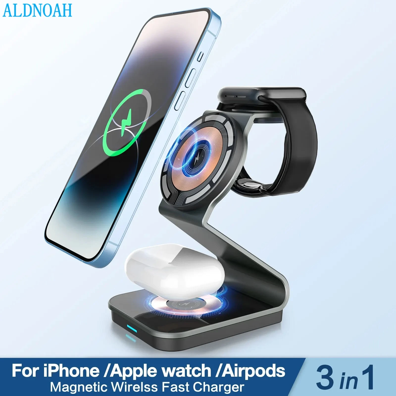 Magnetic Wireless Charger 3 in 1 Charging Station 15W Fast Charging Stand for iPhone 15 Pro Max 12/13/14/Apple Watch/AirPods Pro