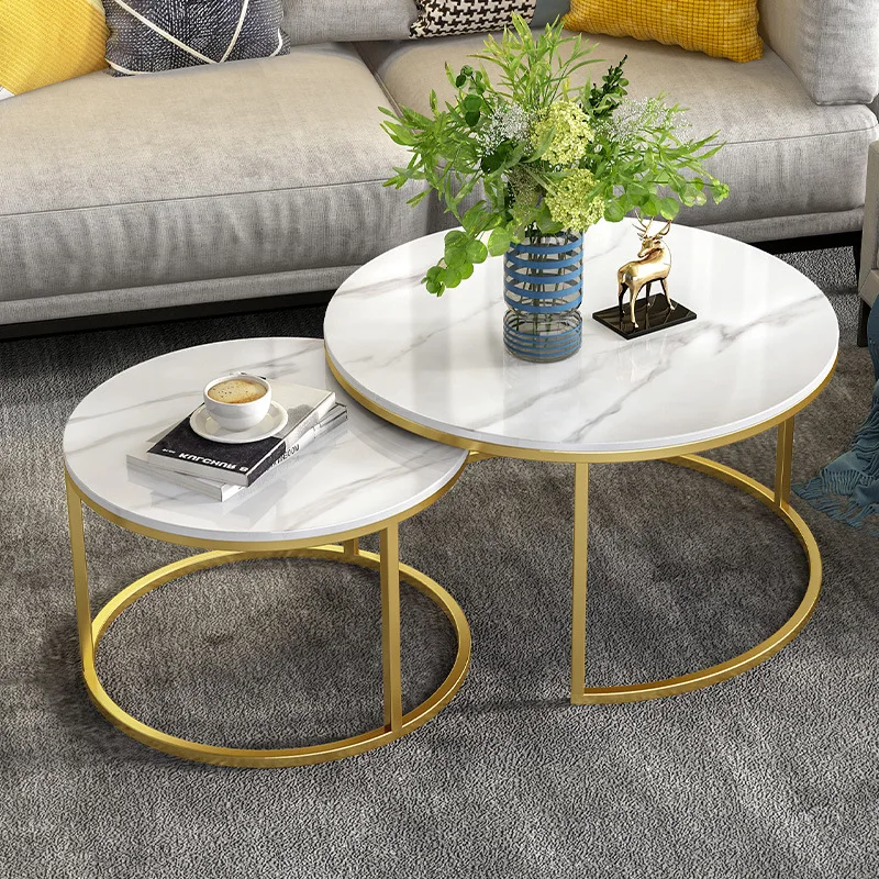 

Modern Design Brass Gold Chrome Steel Top Round Marble Top Nesting Center Coffee Table