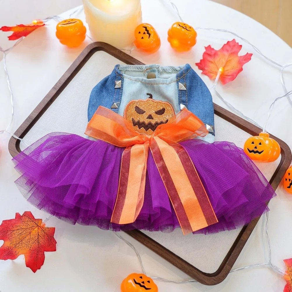 

Cute Pumpkin Dog Halloween Dress Chihuahua Size Adorable Funny Pet Apparel Soft Cat Outfits Dog Lace Skirt Photograph Props
