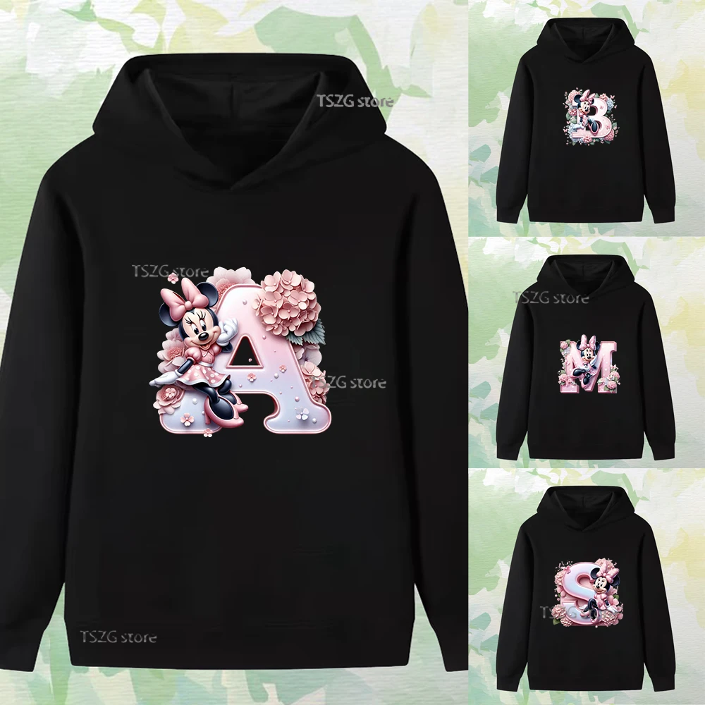 

Autumn Cute Cartoon Letter Printed Mickey Mouse Black Pullover Hoodie Boy Girl Loose Comfortable Children Long Sleeved Clothing