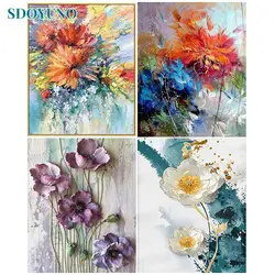 SDOYUNO 60x75cm Frame Diy Painting By Numbers For Adults Pink Flowers Acrylic Paint By Number Oil Drawing Canvas Home Wall Art