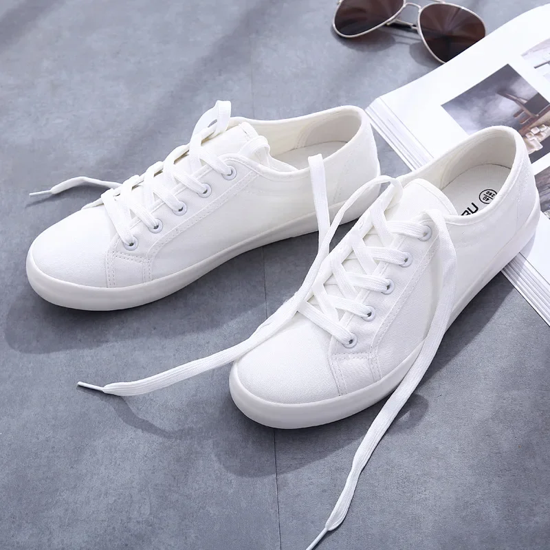 

Shoes for Men Women Unisex White Canvas Casual Shoes Summer Lace-up Vulcanized Shoes Light Women's Flats Sneakers Board Shoe