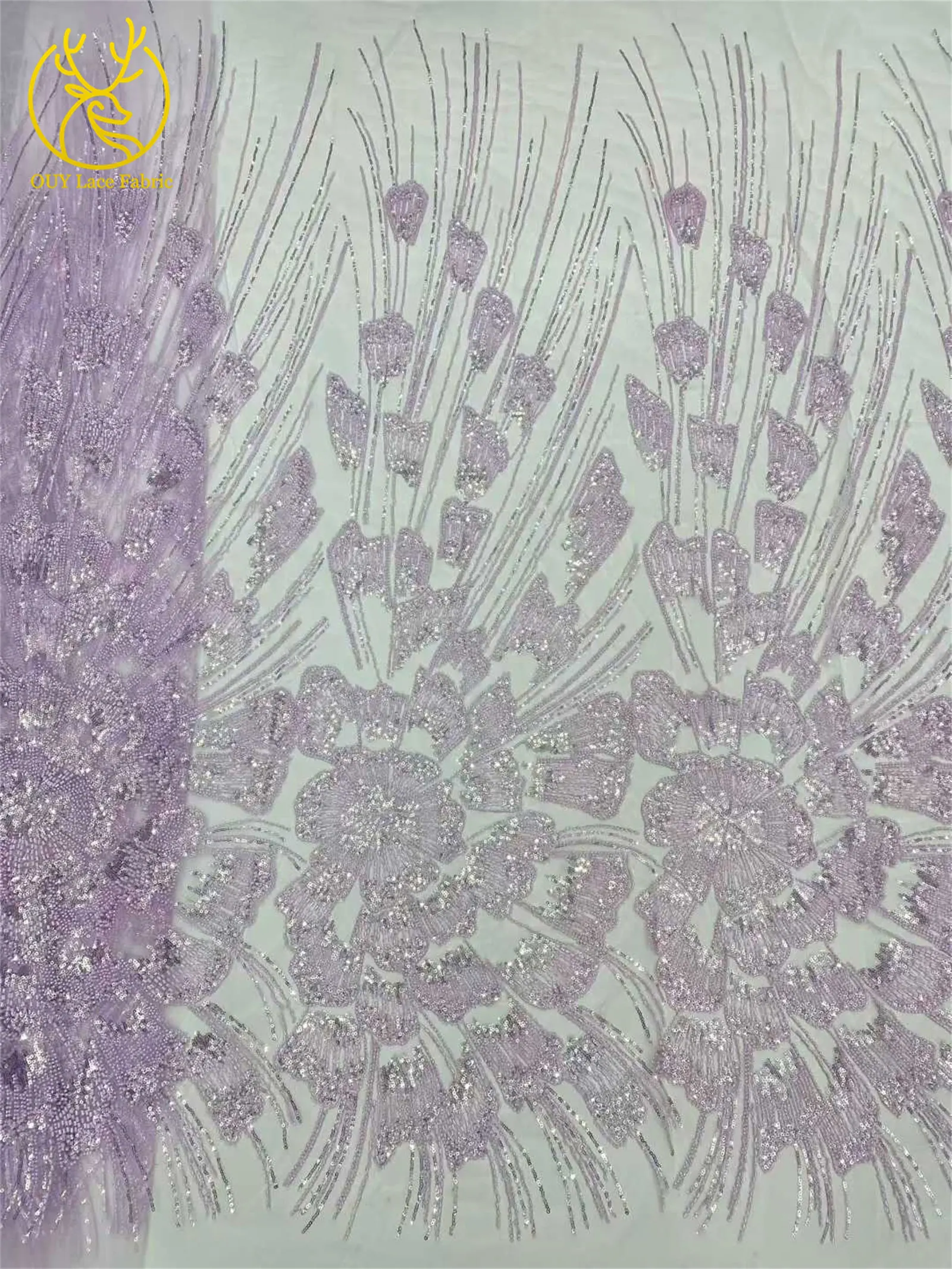 Luxuriöser Afrikanischer Pailletten-Perlen-Spitzenstoff 5 Yards Französischer Nigerianischer Tüll-Spitzenstoff Geeignet für Hochzeiten und Näharbeiten – Detail 17