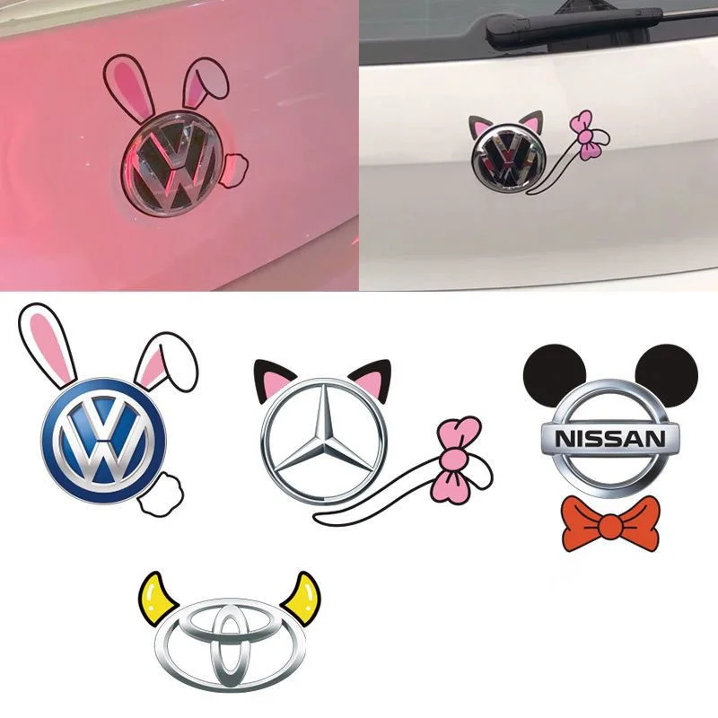 2PCS Logo Decorative Stickers Creative Body Stickers Cute Rabbit Ears Cat Tail Personality Decorative Logo Modified Car Stickers