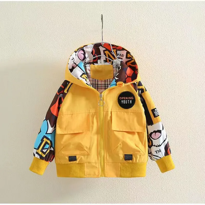 Childrens Clothing Boys Windbreaker Coat 2023 New Boys Fashion Hooded Letter Jacket Childrens Baby Jacket Spring and Autumn Kids