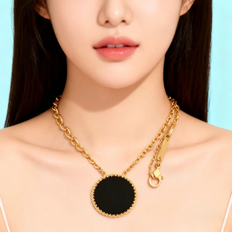 

Позолоченное серебро 18К, классическое ожерелье из розового золота с натуральным камнем 15 мм, для повседневной носки, женское украшение с цветочным мотивом.