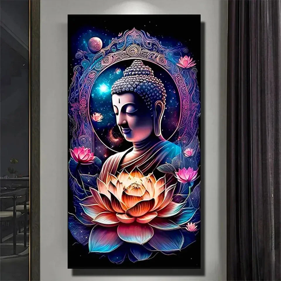 Diy Full Diamond Arts Religion Buddha Lotus Painting Large Size Mosaic Embroidery Retro Buddhism Zen Picture Wall Decor X1468