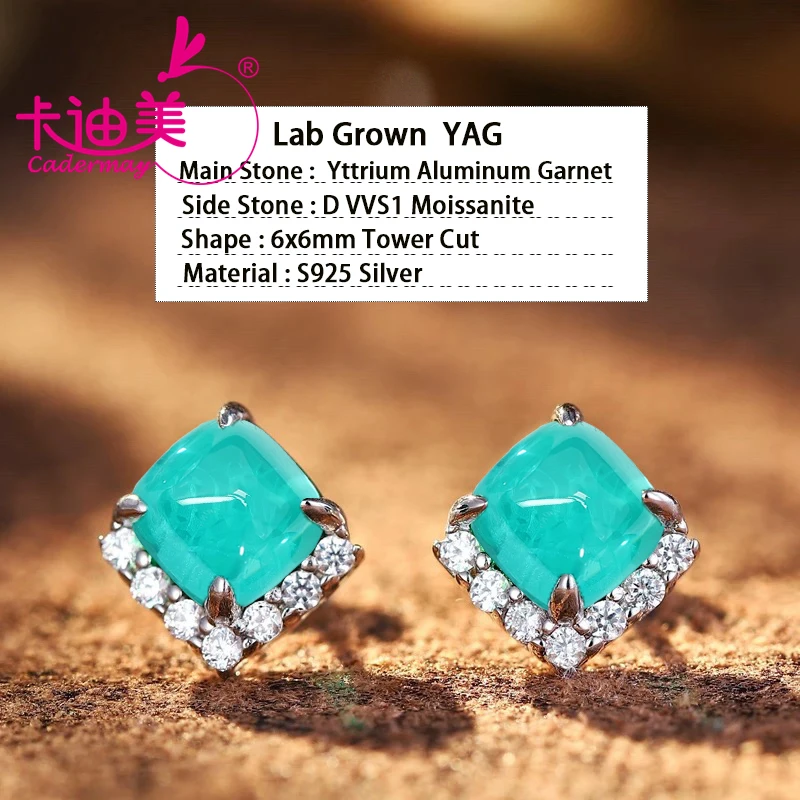 

Cushion Tower Shape Lab Grown YAG Paraiba Color Stone With Inclusions For Women S925 Sterling Silver Earrings Fine Jewelry