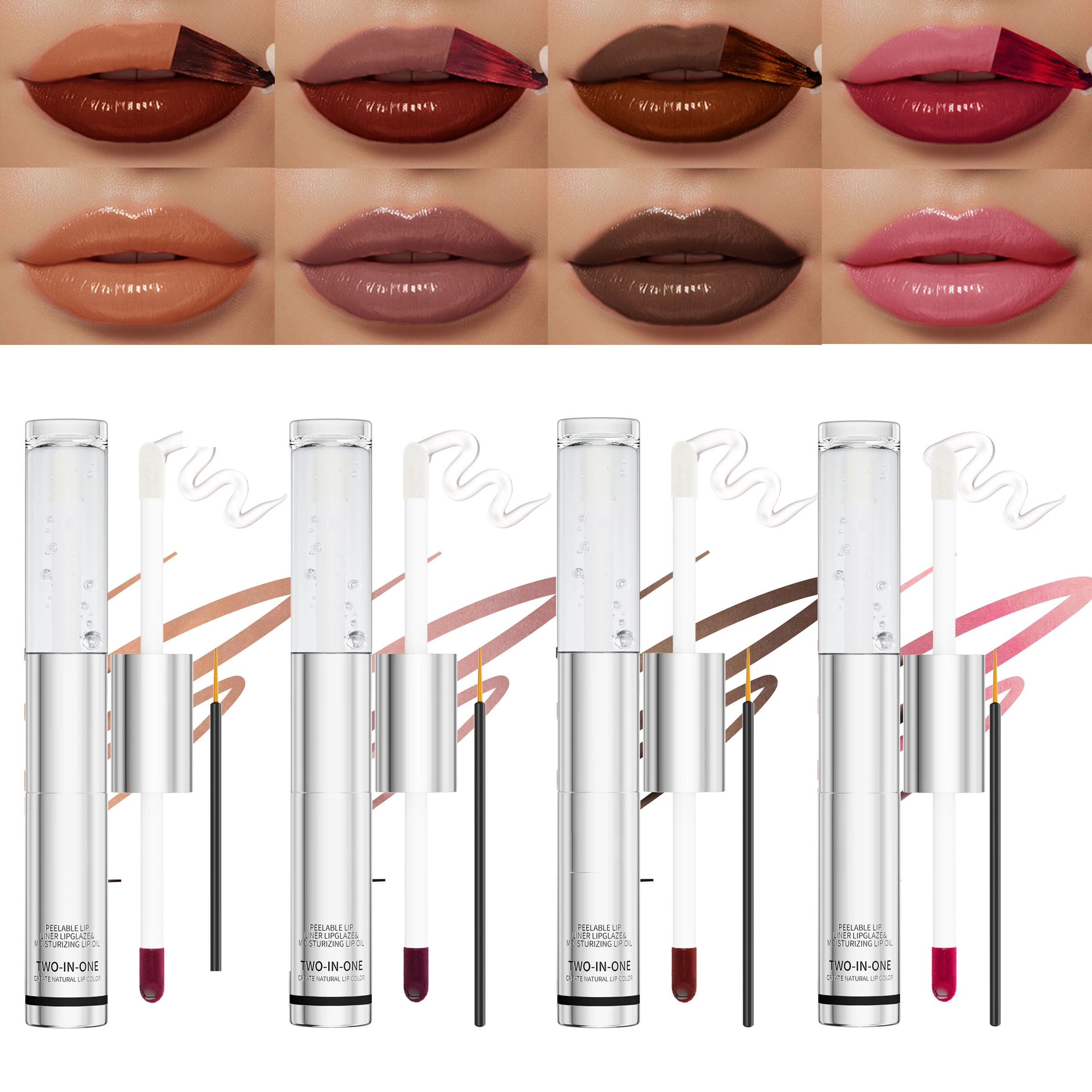 3 w 1: szminka peel-off + błyszczyk + olejek do ust + konturówka do ust, efekt lustra, błyszczący tint do ust, długotrwała szminka