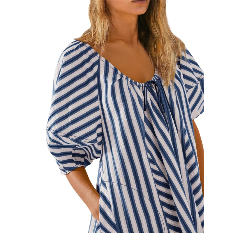 

AG-Женский комбинезон большого размера в полоску, платье, шорты, комбинезон, одежда для пляжного отдыха с карманами