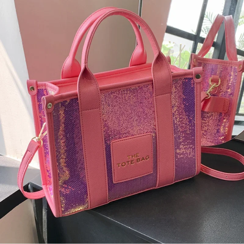 

Sequin Large Handbags for Women 2025 New Fashion Leather Casual Tote Bag Letter High Quality Commuter Luxury Woman Shoulder Bag