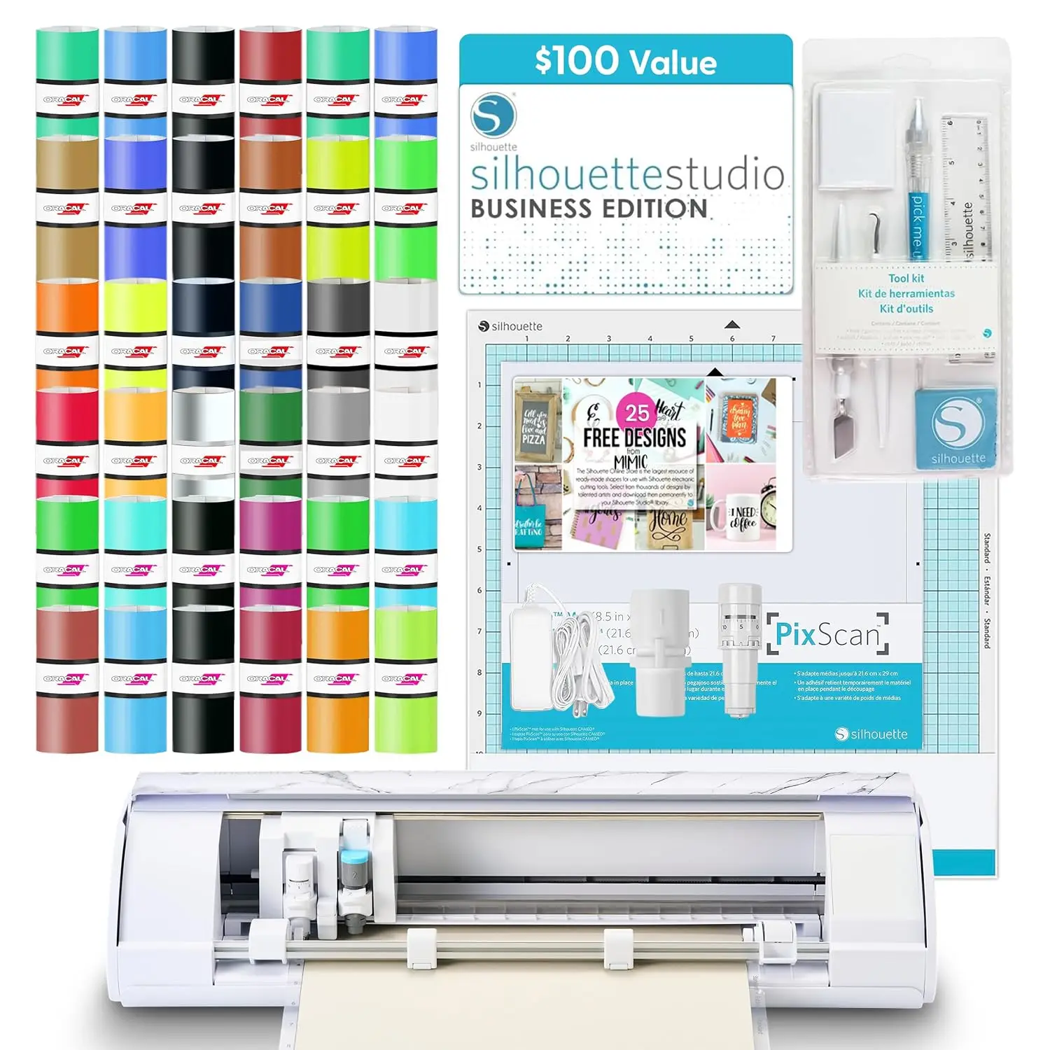 

Cameo 5 Alpha α Smart Cutting Machine Bianco Carrara Deluxe Bundle Includes Studio Software 36 Vinyl Rolls PixScan Mat Tool