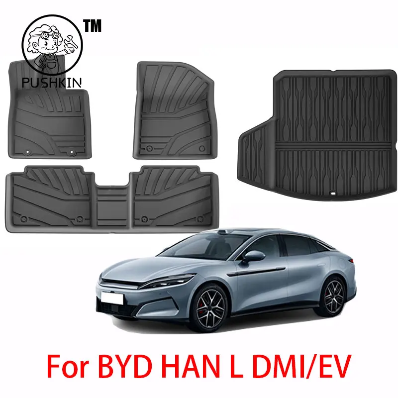 

For BYD Han L EV / DMI 2025 2026 TPE Floor Mats and Cargo Liner, All Weather Anti-Slip Waterproof Rear Trunk Mats Backrest Mats