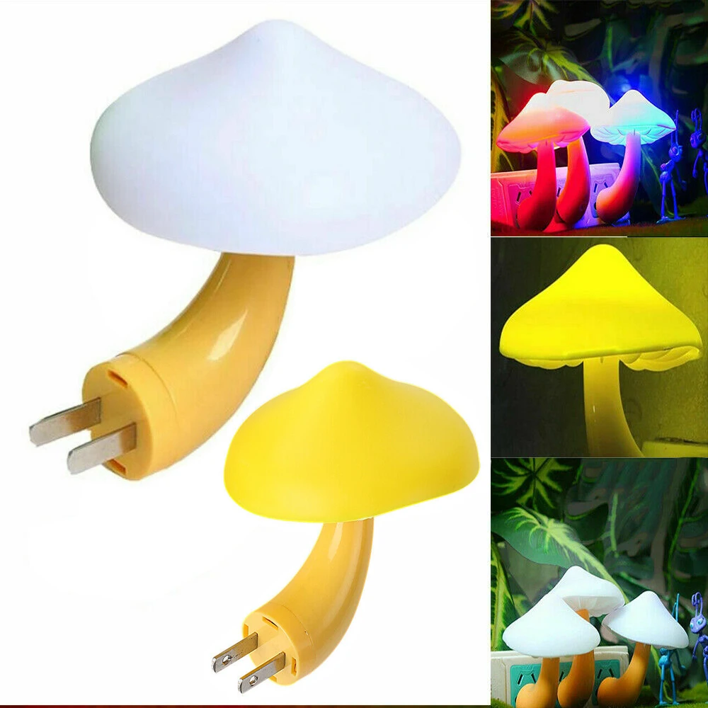 LED Night Lights Christmas Gift Mushroom Shape Bedroom Decor Wall Lamps Light Control Plug-in Corridor Lamp Night Light