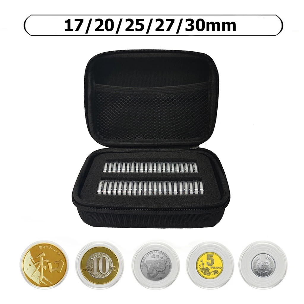 

42Pcs Plastic Coin Collection Storage Box 30mm Capsule Case with 17/20/25/27mm Gaskets and Zipped Bag for Coin Collection