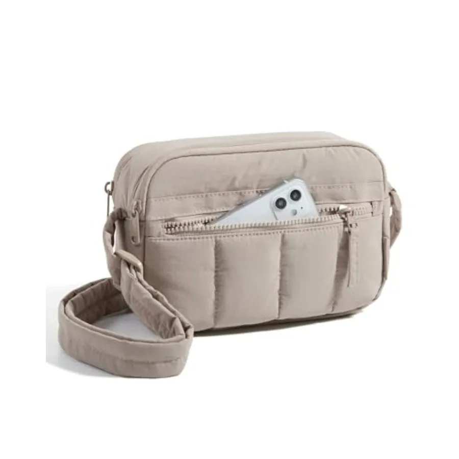 

Cross Body Purse, Mini Crossbody Bags for Women Travel Purse, Puffy Shoulder Handbag Wallet with RFID Blocking Slots, Brown-sma