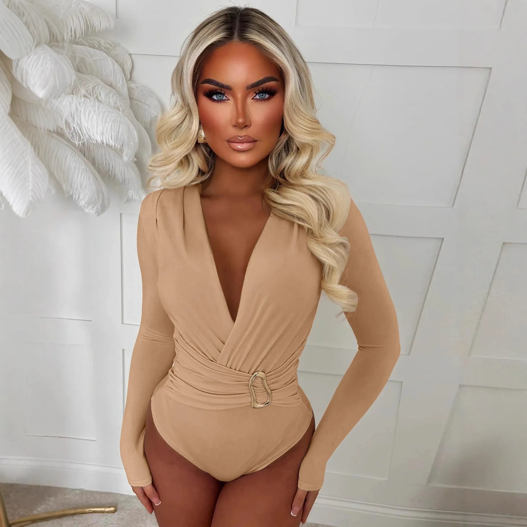 

Autumn Winter Women's Clothing Slim Fit Round Neck Short Sleeve Jumpsuit For Woman Elegant Bodycon Polyester Solid Jumpsuits