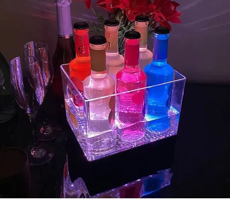 Square Luminous Ice Bucket Bar Wine Bucket Led Charging Large Capacity Beer Frame Champagne Ice Cube Ktv Beer Bucket