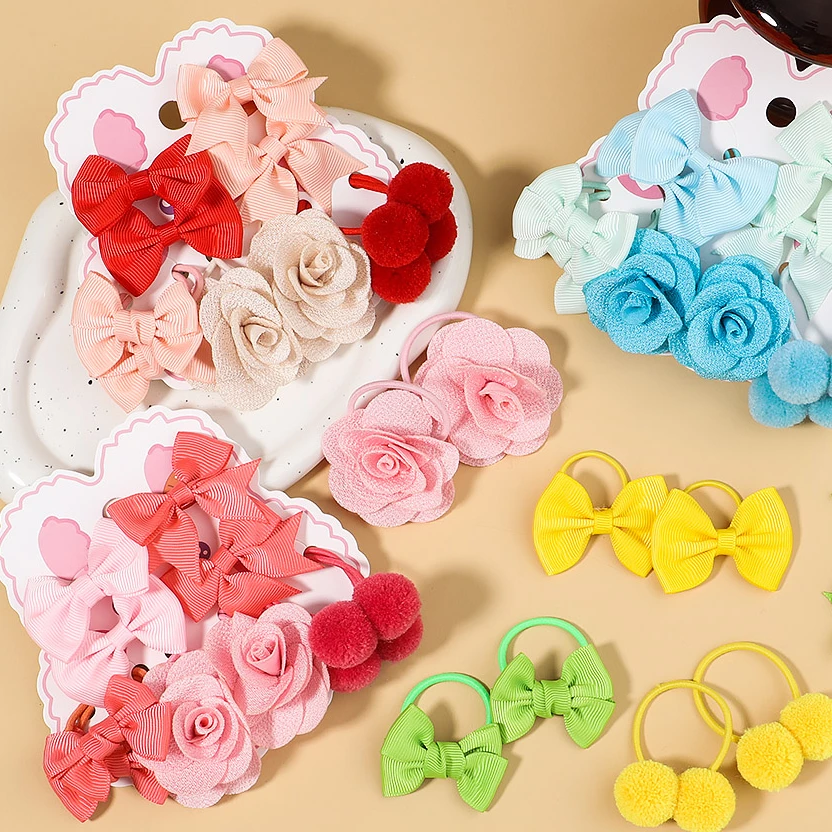 10 pçs/set menina bonito flor arco scrunchies borracha crianças doce faixas de cabelo laço de cabelo acessórios para o cabelo do miúdo presente do feriado do bebê