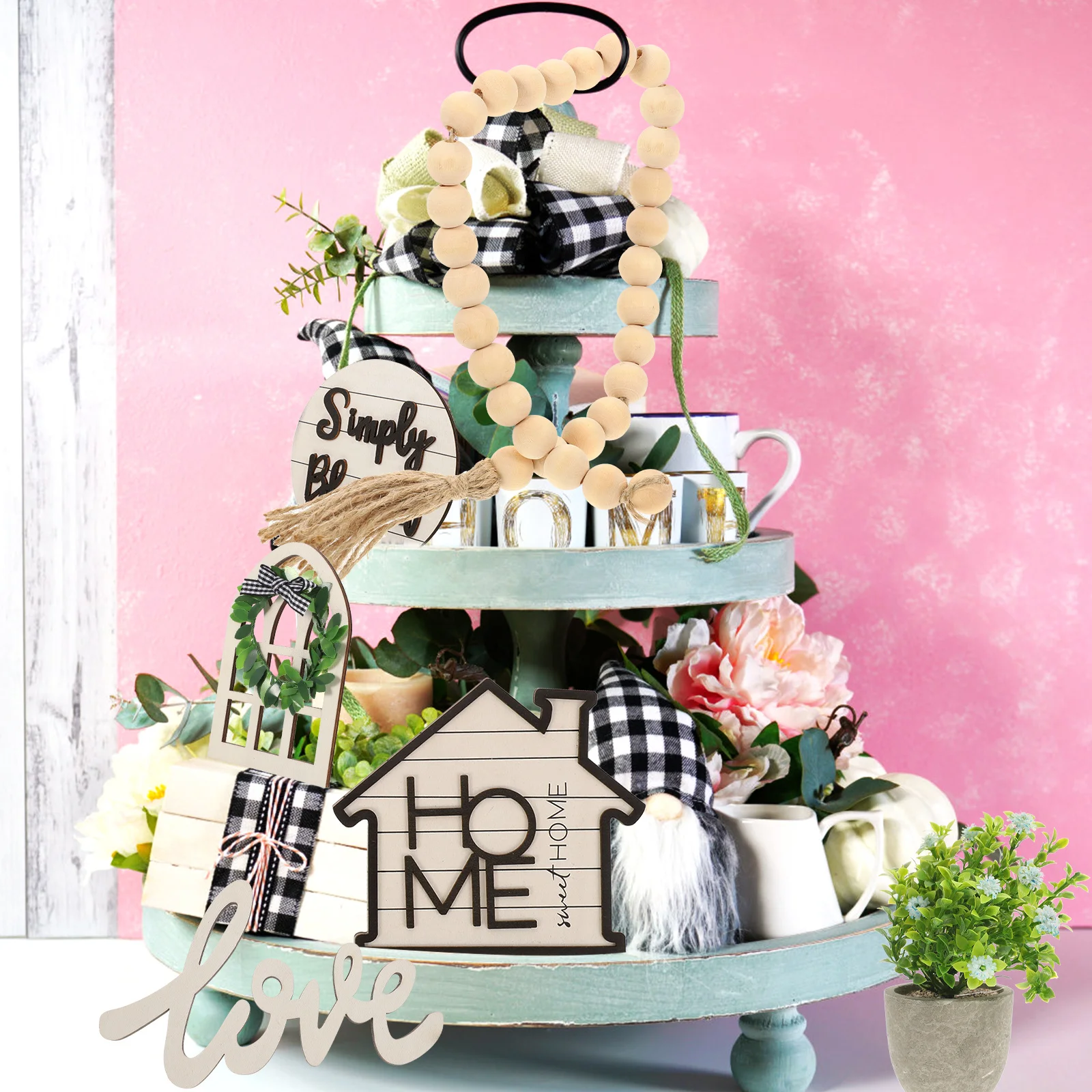 

1 Set Farmhouse Tiered Tray Decor Rustic Wooden Storage Tray For Kitchen Home Decor Accessories Style Table