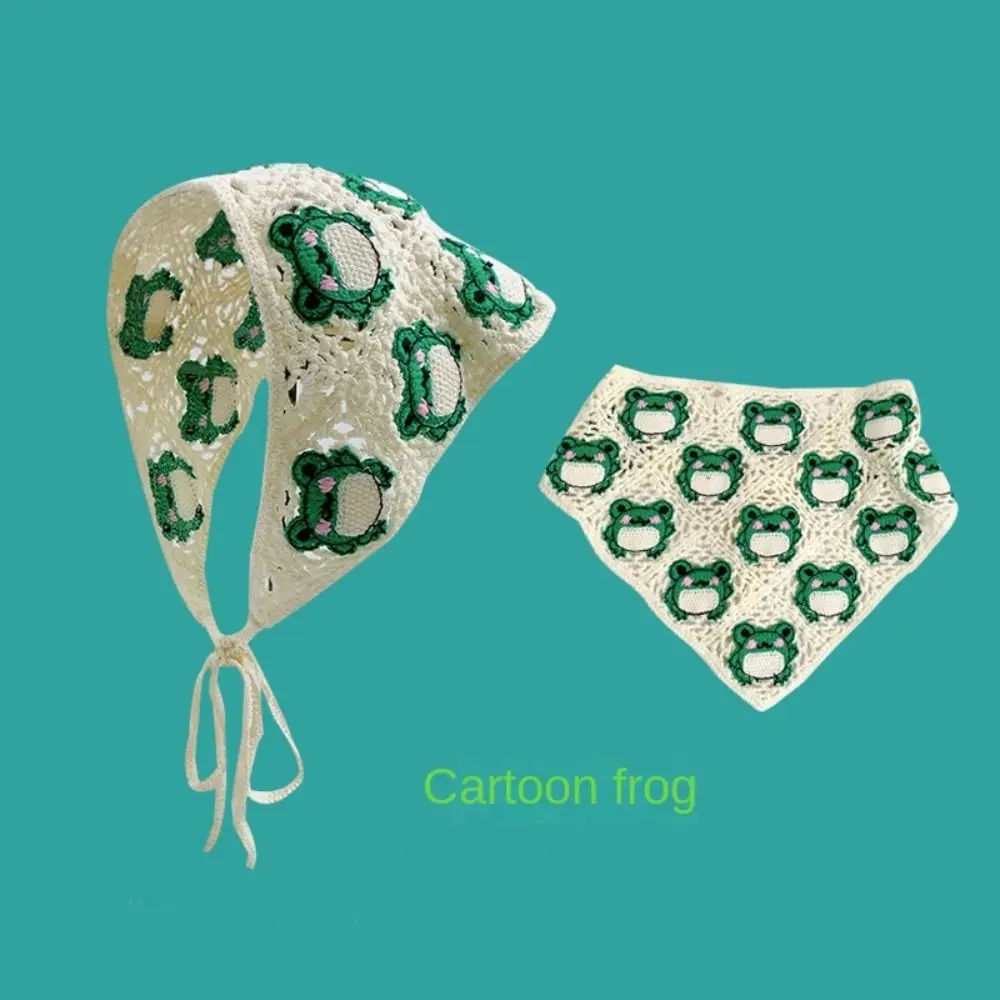 Ikat Kepala Segitiga Gaya Pastoral Perancis Mode Ikat Kepala Berongga Rajutan Buatan Tangan Tas Rambut Tali Lucu Rajutan Handuk Musim Semi Musim Panas