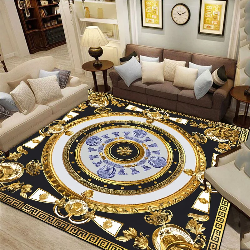 Luxurious Golden Carpets for Living Room European Decoration Sofa Table Area Rugs Bedroom Decor Anti-slip Mat Ковер Tapete Tapis