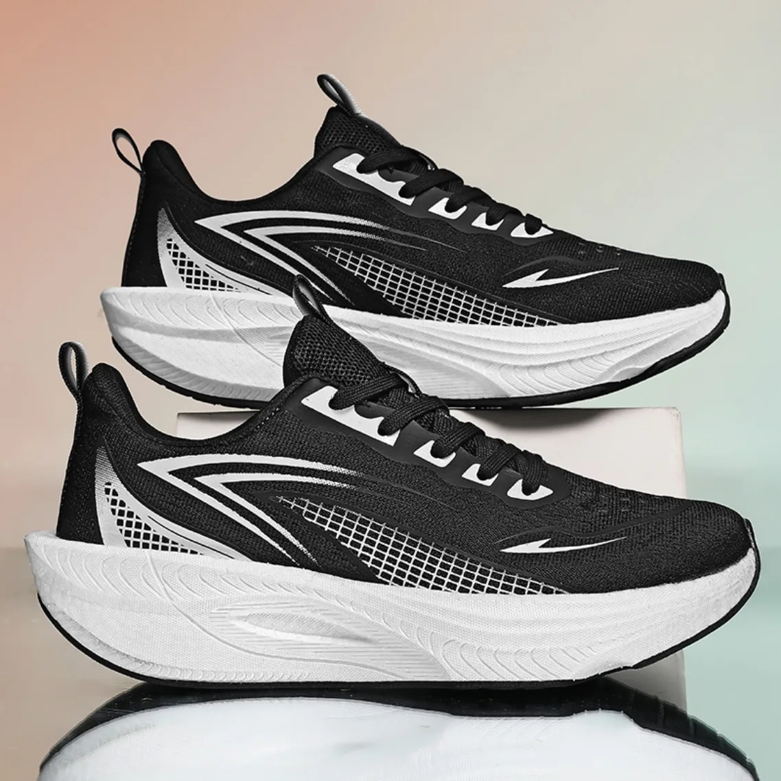 Men Running Shoes Marathon Carbon Plate Air Cushion Breathable Lightweight Sports Sneakers Comfortable Nonslip Athletic Shoes
