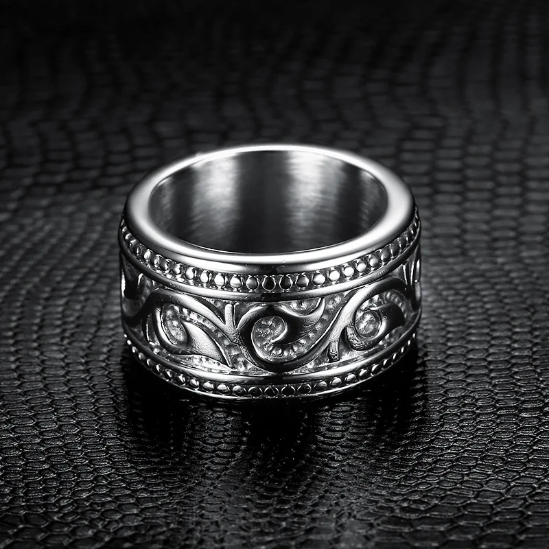 European and American Punk Style Vintage Dragon Pattern Men\'s 316L Stainless Steel Rings Size 7-14