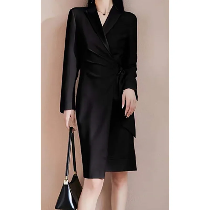 2024 New Women\'s Suit Dress High-waisted French Style Slim Waist Anti-wrinkle Drape Slim Office Dress Autumn Wrapped Dress