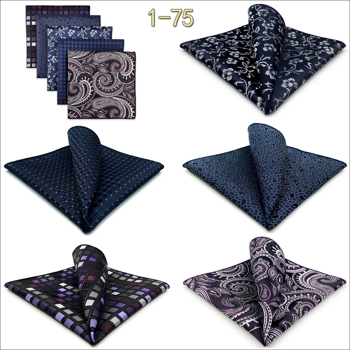 5 PCS Luxury Mens Pocket Square Set Handkerchief Assorted Paisley Floral Print Striped Hanky Suit Gentlemen Wedding Gift Vintage