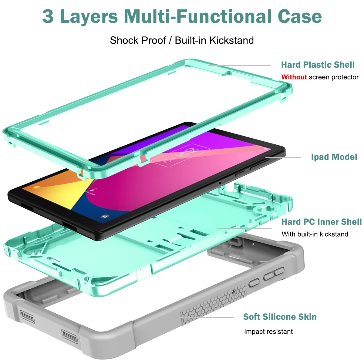 Hybrid Case For TCL Tab 8 4G LE 8 inch 9132W 9137W Heavy Duty Armor Stand Cover Kids Silicone PC Shockproof Full Body Protection