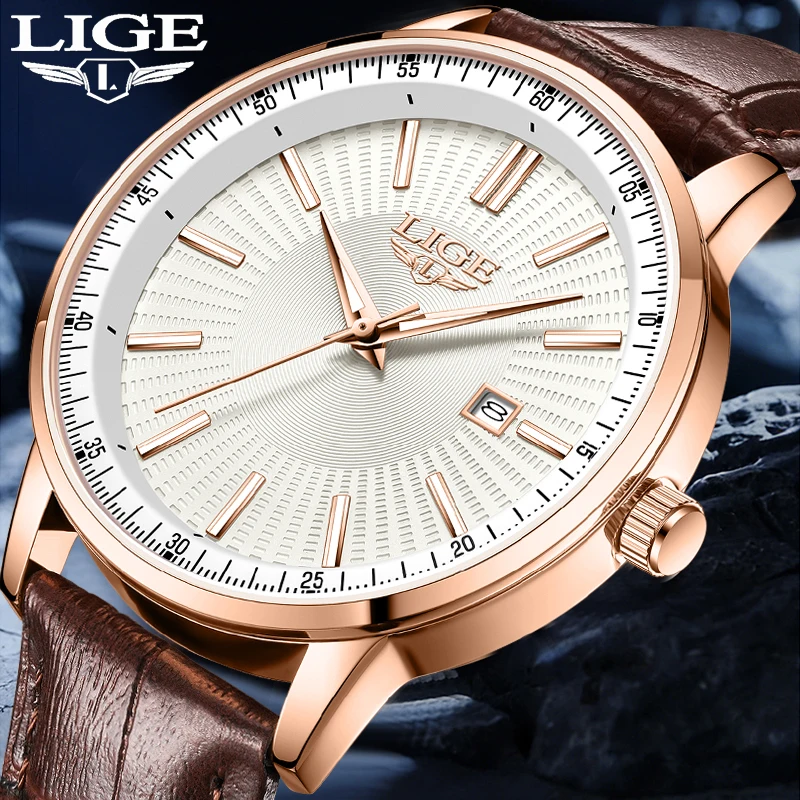 

LIGE New Men Watch Fashion Brown Leather Quartz Watches For Men Outdoor Sports Waterproof Luminous Chronograph Relogio Masculino