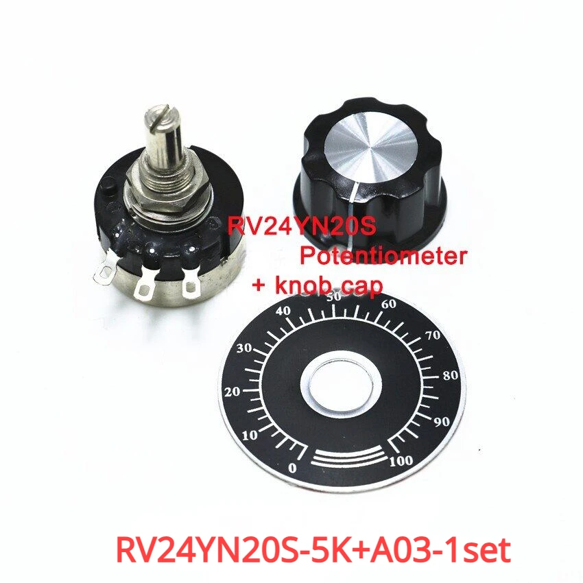 1Set Potentiometer Knop Kit Rv24yn 20S 5K 500K + A03 Knop Dop 6Mm Met Schaal Plaat Potentiometers Kit