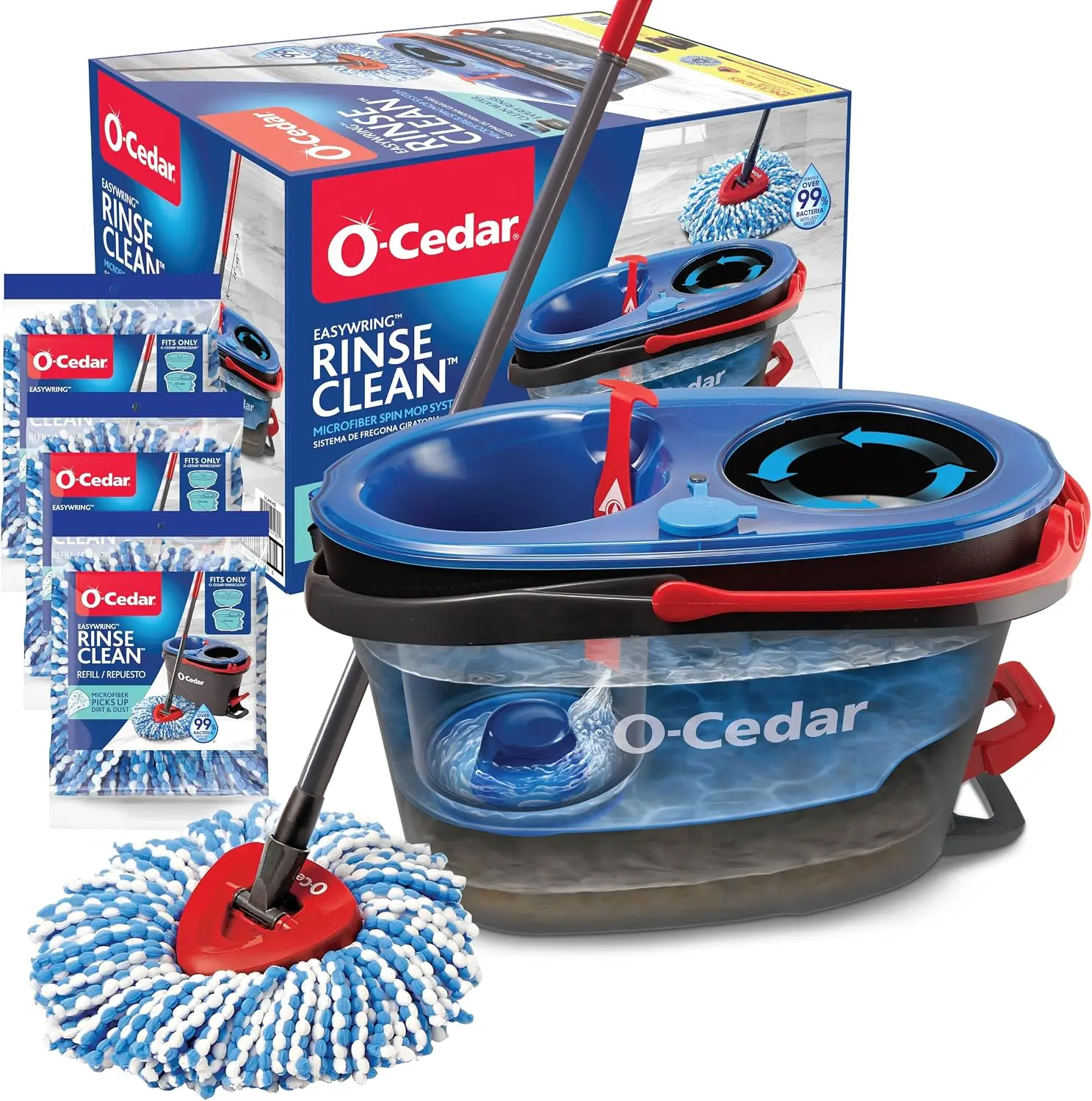 Microfiber Spin Mop & Bucket with 3 Refills, Clean Water System, Grey