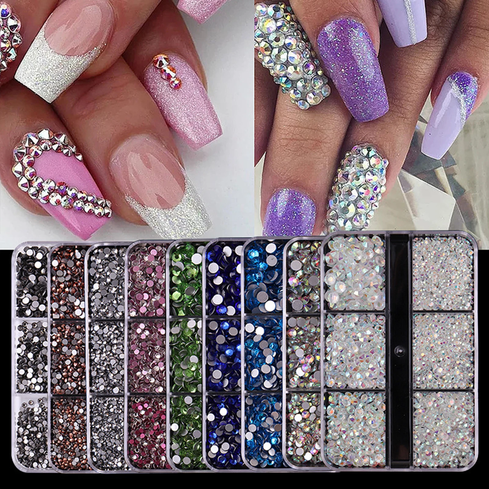 DIY Crystals Rhinestones 3D Manicure Decoration Accessories 6 Grid High Brilliance Sparkling Glass Manicure Makeup Accents