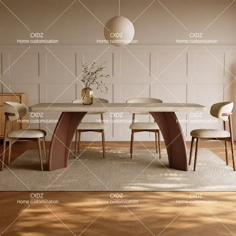 Medieval Solid Wood Dining Table High End Retro Rectangular Household Furniture 2026 New Hanging Cave Stone Rock Slab Top
